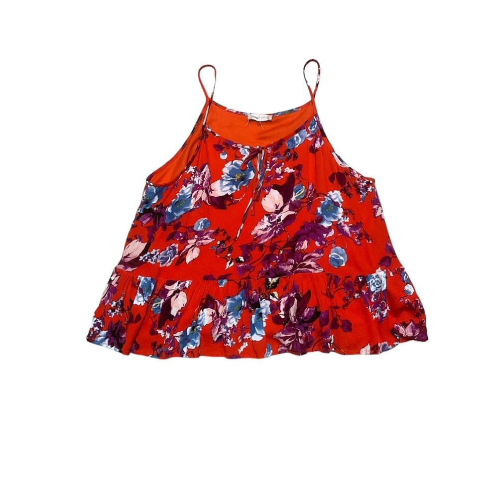 Altar’d State Floral Tank Top Women’s L Red Blouse Ruffle Camisole Casual Shirt